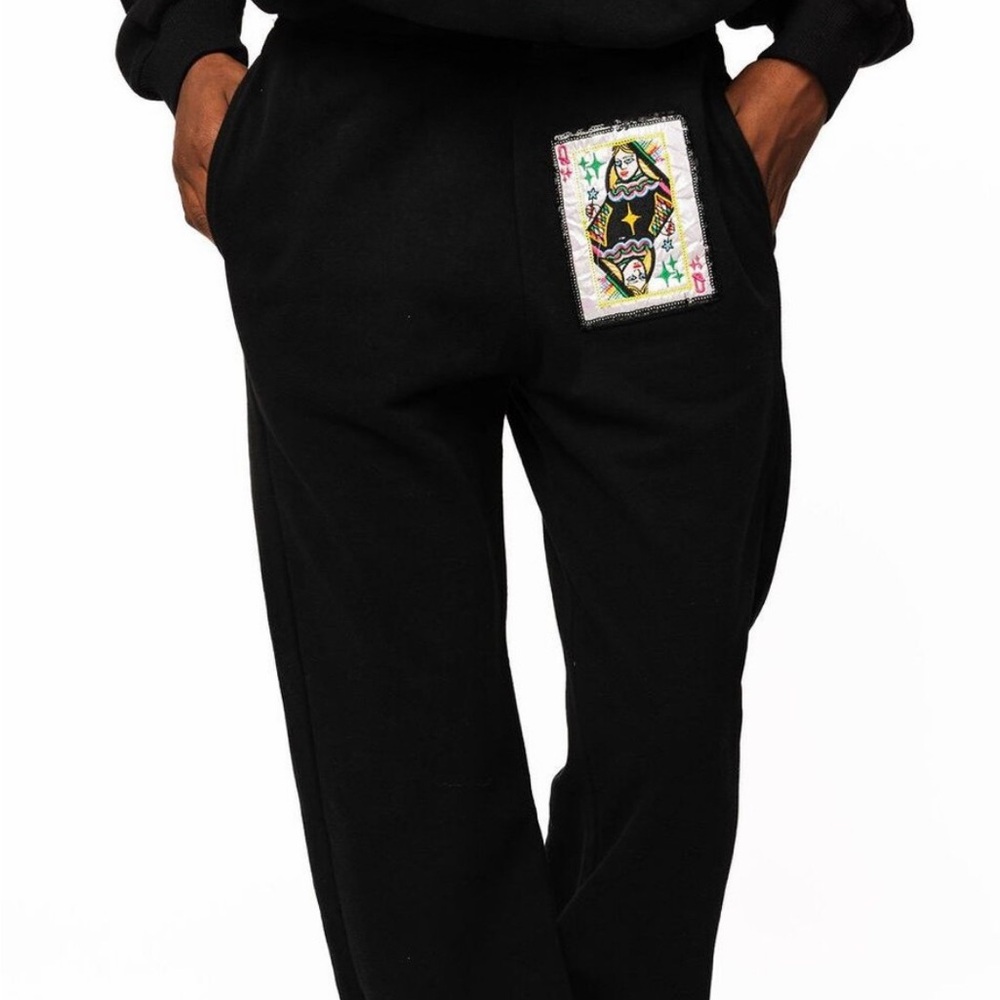 NEW Queen of Sparkles-Black QOS Queen Card Rhinestone Tie Pant